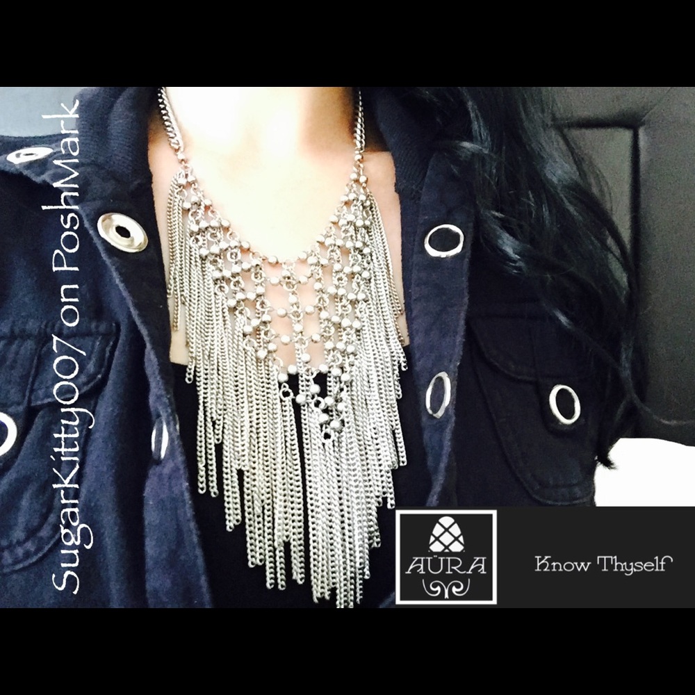 Tibetan Silver Chain Tassel Statement Necklace - Picture 2 of 4